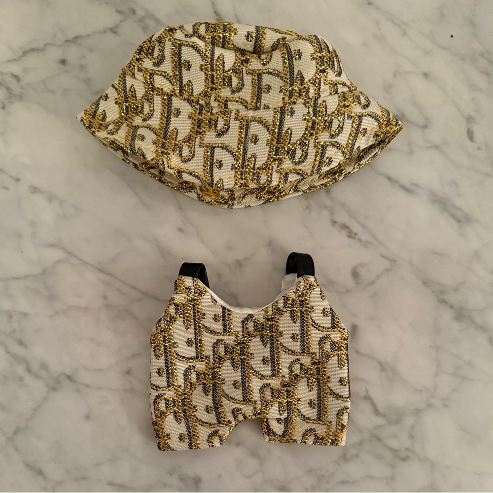 Gold and Cream Bucket Hat and Top Set for Labubu